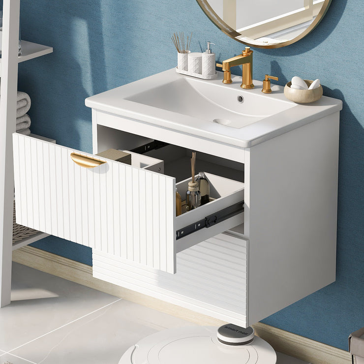 Modern 24-Inch Wall-Mounted Bathroom vanity with 2 Drawers,
