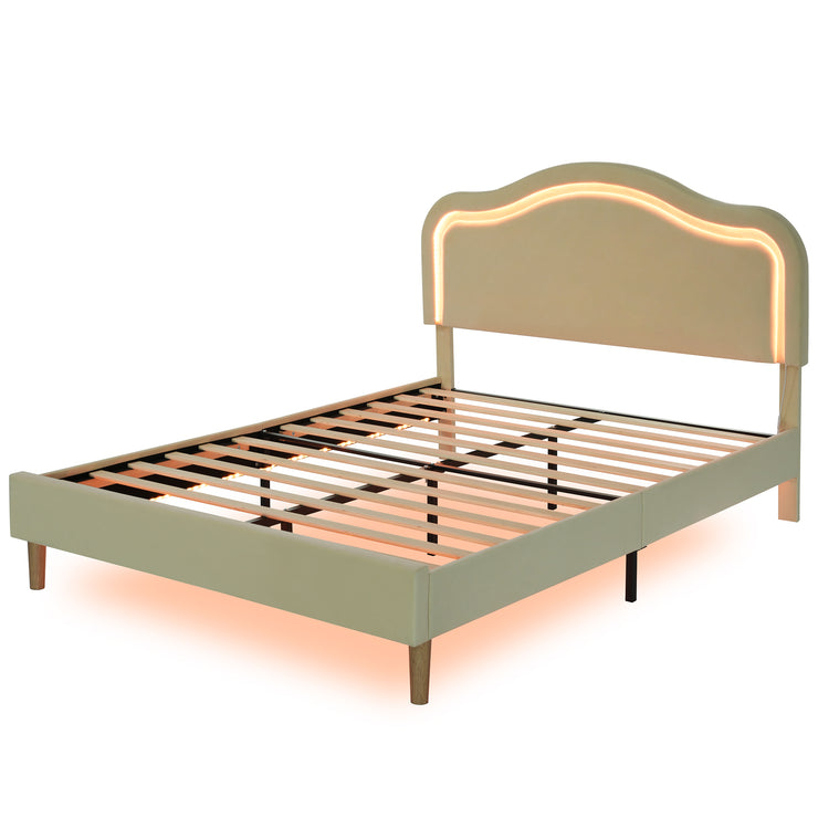 Full Size Velvet Upholstered Smart LED Bed Frame