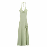 Women's V-neck Backless Long Dress Sexy High Slit Knitted Strapless Dress