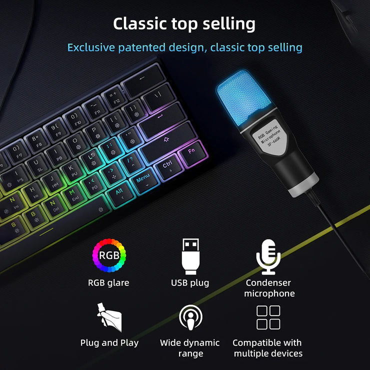 SF-666R condenser microphone RGB seven color luminous microphone with