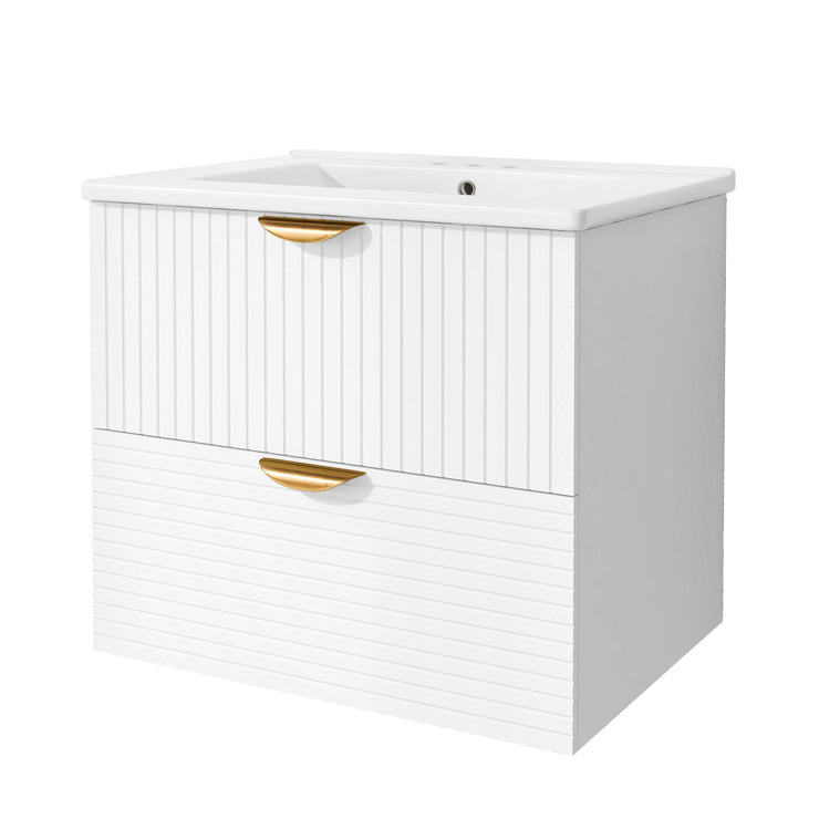 Modern 24-Inch Wall-Mounted Bathroom vanity with 2 Drawers,