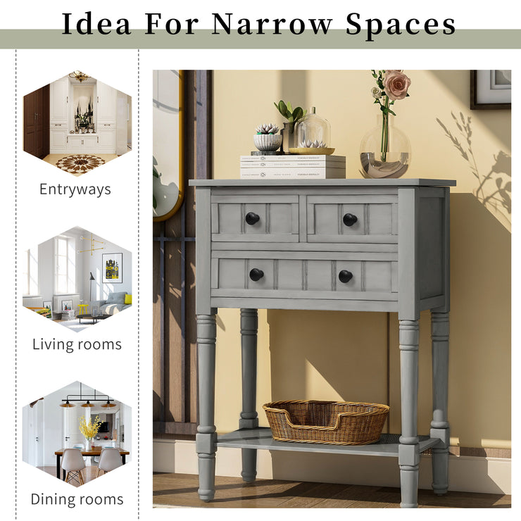 TREXM Narrow Console Desk, Thin Sofa Table with Three Storage Drawers