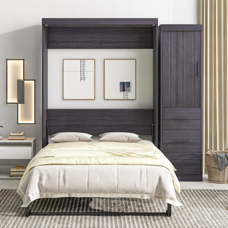Full Size Murphy Bed with Wardrobe and Drawers,