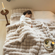 Double-sided Rabbit Fleece Blanket Solid Color Faux