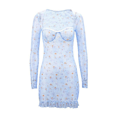 Lace Mesh See-Through Square Neck Sexy Bodycon Dress