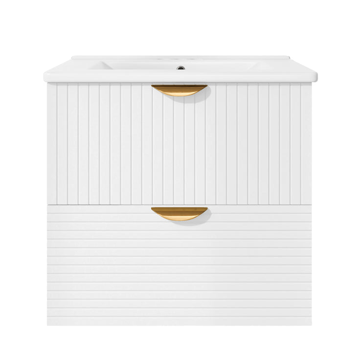 Modern 24-Inch Wall-Mounted Bathroom vanity with 2 Drawers,