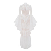 Elegant Lace Embroidery Splicing Flare Sleeve Long Dress