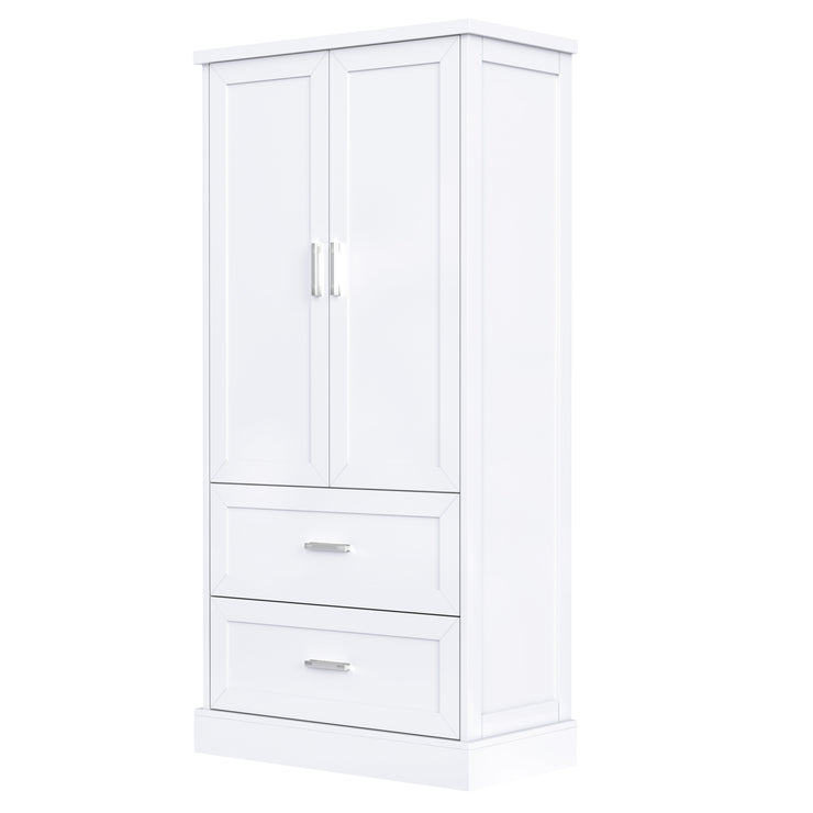 Tall Bathroom Storage Cabinet, Cabinet with Two Doors and Drawers, Adjustable Shelf, MDF Board, White
