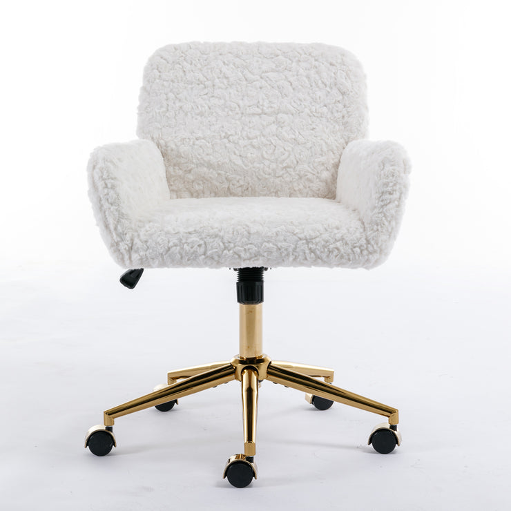 Artificial rabbit hair gold metal base home office chair adjustable