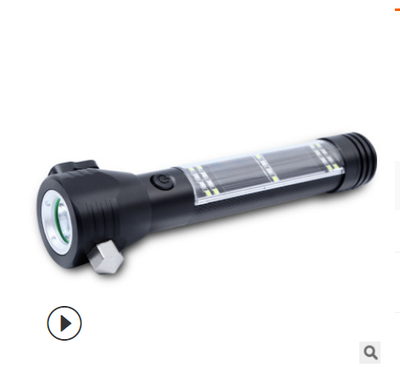 Solar Power LED Flashlight Multi-Functional Safety Hammer Torch Light USB