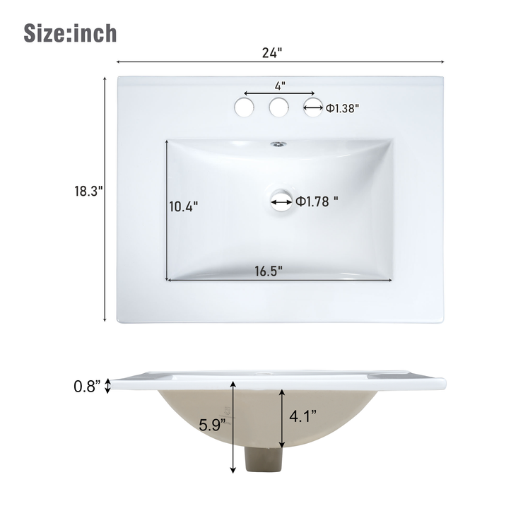 Modern 24-Inch Wall-Mounted Bathroom vanity with 2 Drawers,