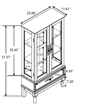 Curio cabinet lighting glass cabinet with adjustable glass frame, 2 doors and 1 drawer