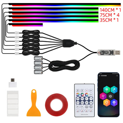 10 in 1 Car LED Acrylic Light Strip RGB Symphony Auto Interior
