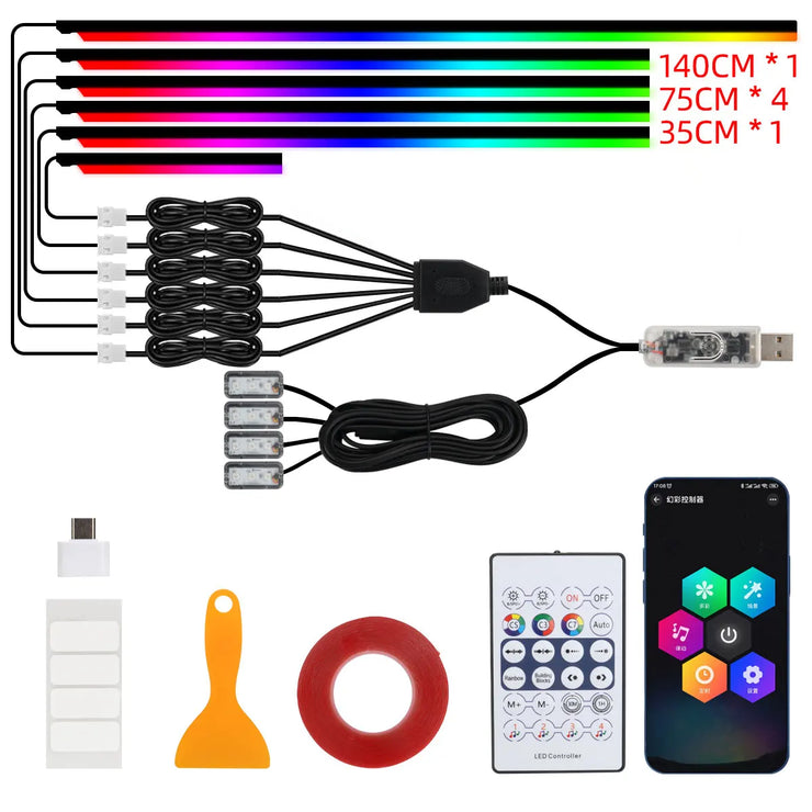 10 in 1 Car LED Acrylic Light Strip RGB Symphony Auto Interior