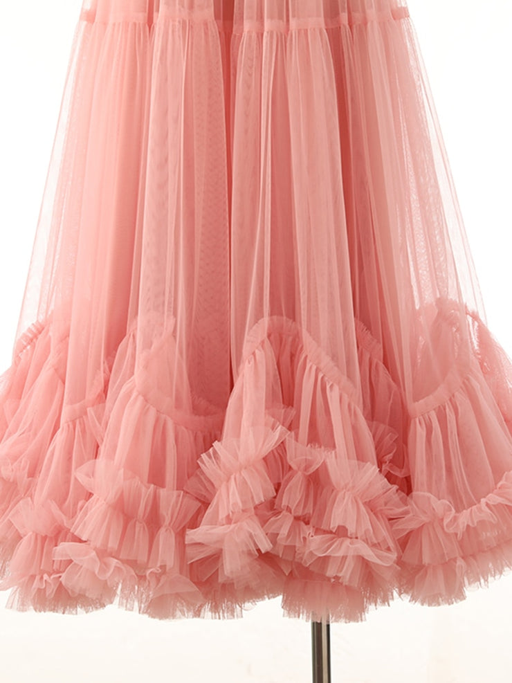 Folds Mesh Skirts For Women High Waist