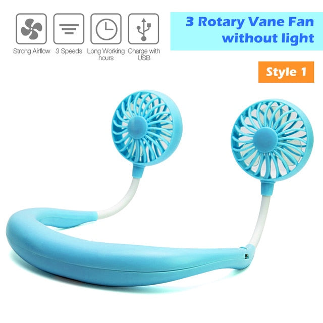 Mini USB Portable Fan Neck Fan Neckband With Rechargeable Battery Small Desk Fans handheld  Air Cooler Conditioner for Room