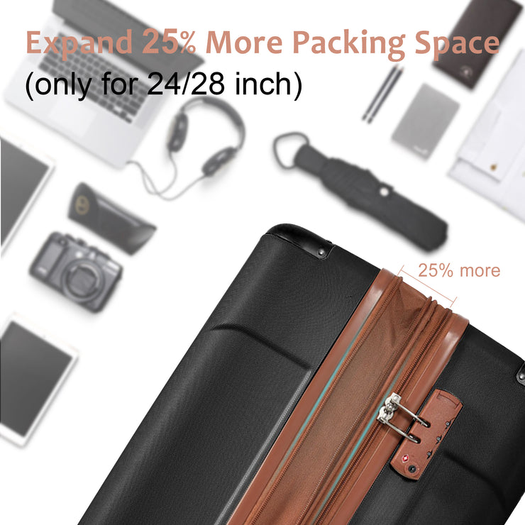 Hard shell luggage set 6-piece luggage set, expandable lightweight