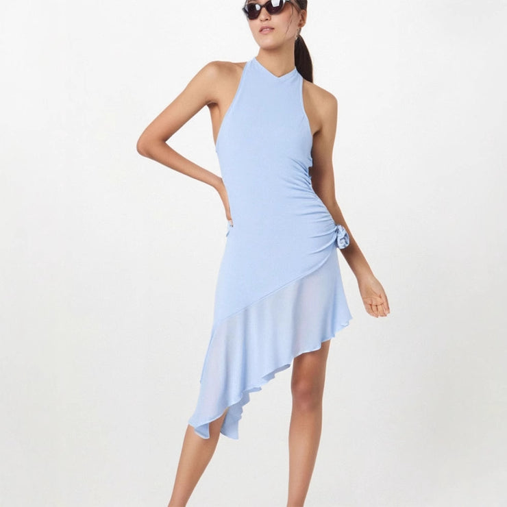 Sexy Strapless Backless Asymmetrical Pleated Dress for Women