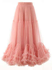 Folds Mesh Skirts For Women High Waist