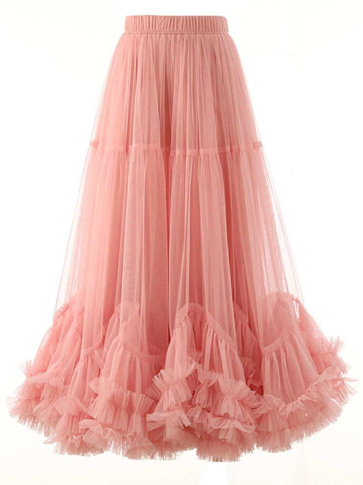 Folds Mesh Skirts For Women High Waist