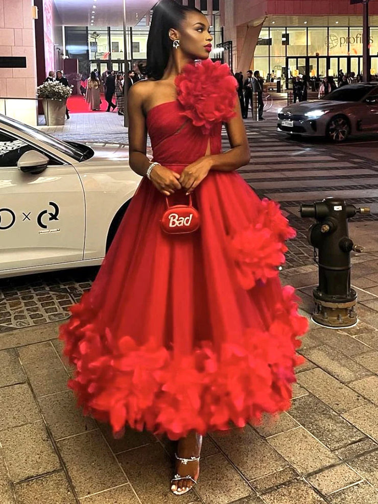 Celebrity Party Dresses For Women Elegant Diagonal Collar Sleeveless Long Gown