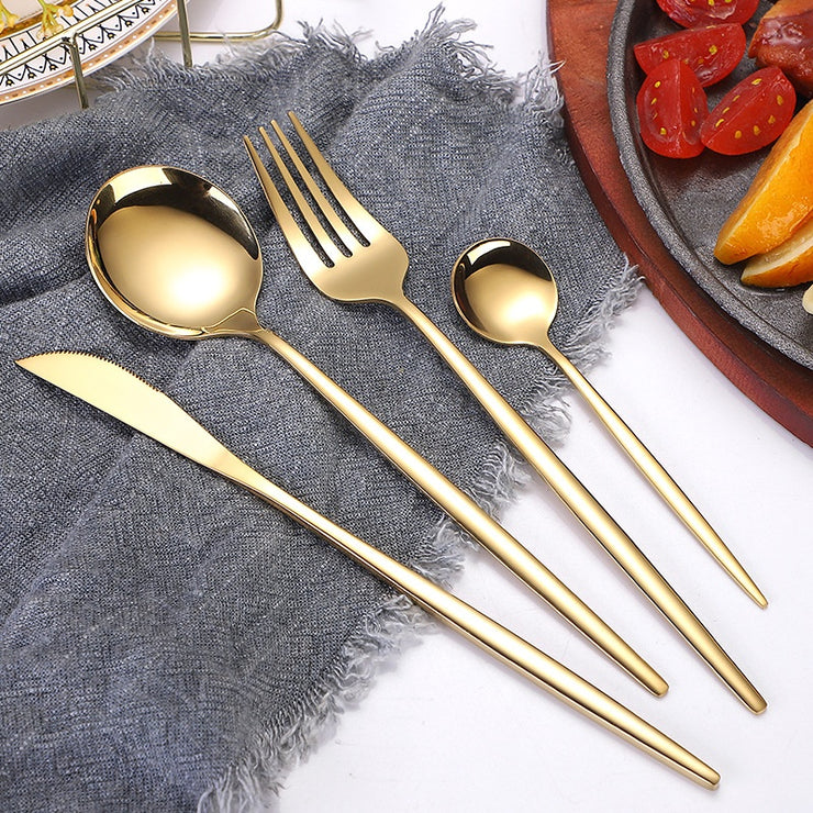Portuguese Stainless Steel Knife Fork Spoon Golden Steak Knife Fork Set