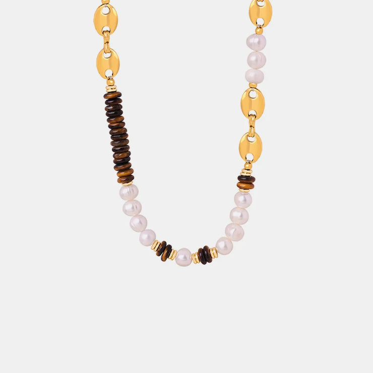 Versatile Light Luxury Titanium Steel Freshwater Pearl Tiger Eye Stone
