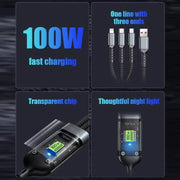 3 In 1 Usb 100w Cable For Fast Charging And Data Mini Usb
