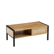 40.16" Rattan Coffee table, sliding door for storage, metal legs,
