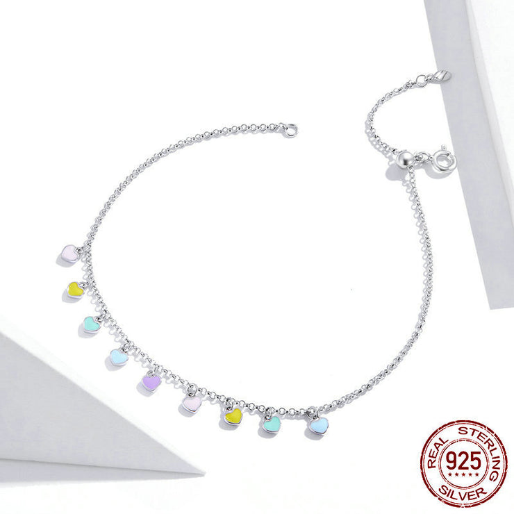Rainbow Love Foot Chain Solid Silver S925 Foot Ornament