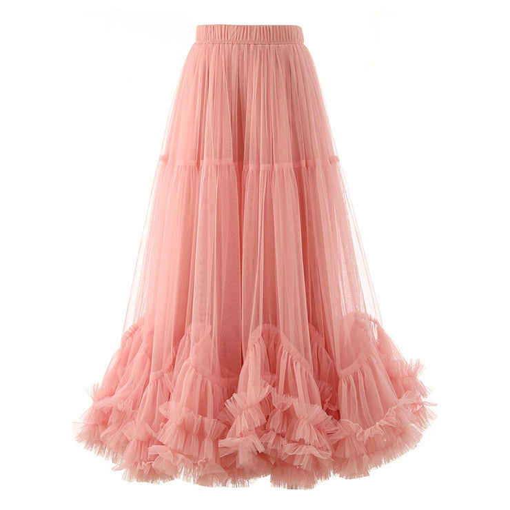 Folds Mesh Skirts For Women High Waist