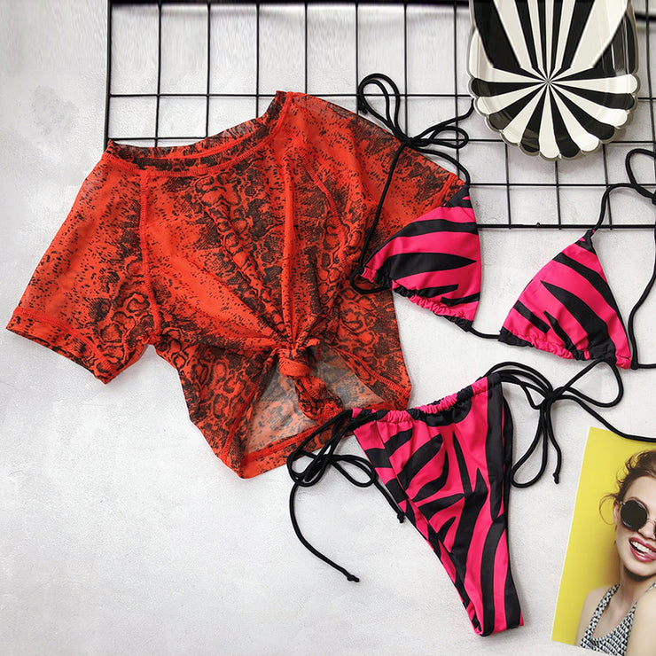 Summer Three Piece Set Women Snake Print