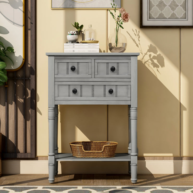 TREXM Narrow Console Desk, Thin Sofa Table with Three Storage Drawers